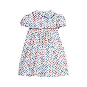 Little English White Dress with Red and Blue Floral Print